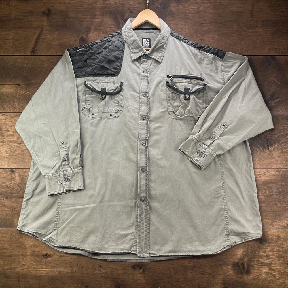 Vintage Y2K Enyce Sean Combs Mens 5X Olive Green Utility Shirt Quilted Shoulder